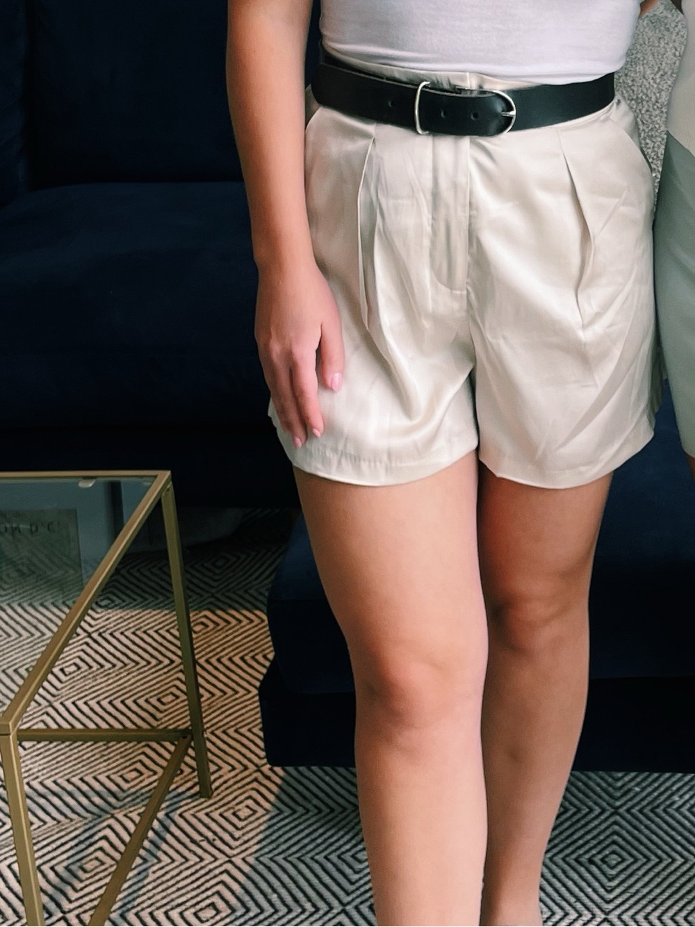 Cream High-Rise Satin Shorts